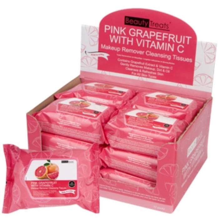 Makeup Removing Grapefruit Wipes 12 Pack - Display - Skin Care By Beauty Treats